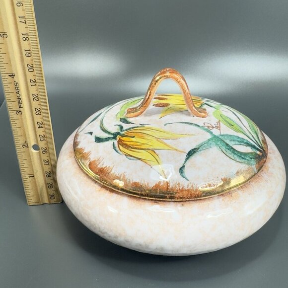 Vintage Italian Pottery Covered Dish Container Jar Box With Lid Venetian Italian - Picture 3 of 15